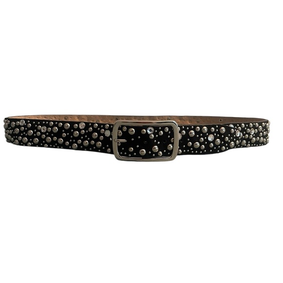 Rhinestone bling studded design leather.belt vintage suede black Western suede - Picture 2 of 8